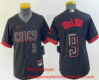 Youth Cincinnati Reds #9 Matt McLain Number Black 2023 City Connect Cool Base Stitched Jersey 03