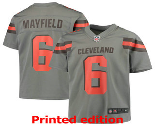 Youth Cleveland Browns #6 Baker Mayfield Gray 2019 Inverted Legend Printed NFL Nike Limited Jersey