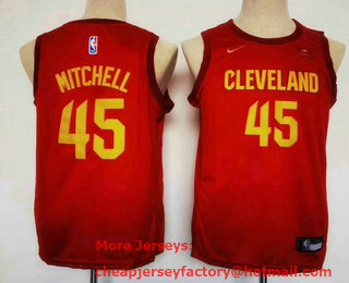 Youth Cleveland Cavaliers #45 Donovan Mitchell Red 2023 Nike Swingman Stitched Jersey With Sponsor