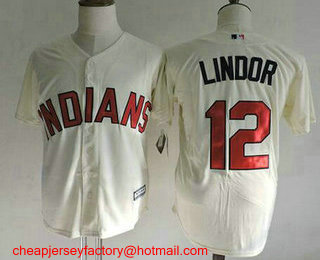 Youth Cleveland Indians #12 Francisco Lindor Alternate Cream With Name Cool Base Baseball Jersey