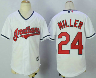 Youth Cleveland Indians #24 Andrew Miller White Home Cool Base Baseball Jersey