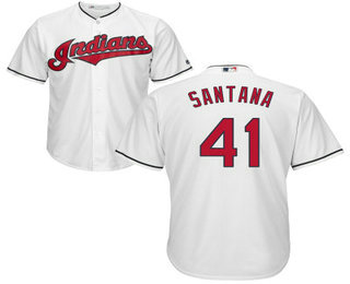 Youth Cleveland Indians #41 Carlos Santana White Home Cool Base Baseball Jersey