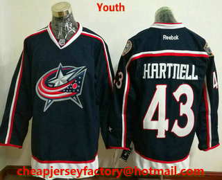Youth Columbus Blue Jackets #43 Scott Hartnell Navy Blue Home Stitched NHL Reebok Hockey Jersey