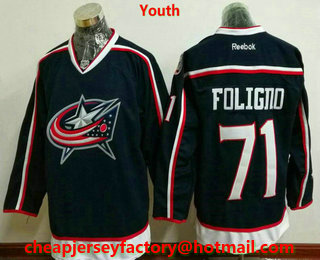Youth Columbus Blue Jackets #71 Nick Foligno Navy Blue Home Stitched NHL Reebok Hockey Jersey
