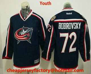 Youth Columbus Blue Jackets #72 Sergei Bobrovsky Navy Blue Home Stitched NHL Reebok Hockey Jersey