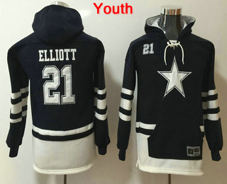 Youth Dallas Cowboys #21 Ezekiel Elliott NEW Navy Blue Pocket Stitched NFL Pullover Hoodie