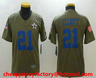 Youth Dallas Cowboys #21 Ezekiel Elliott Olive 2017 Salute To Service Stitched NFL Nike Limited Jersey