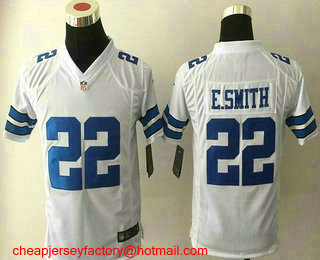 Youth Dallas Cowboys #22 Emmitt Smith Retired White Stitched NFL Nike Game Jersey