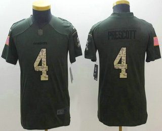 Youth Dallas Cowboys #4 Dak Prescott Black Salute To Service Stitched NFL Nike Limited Jersey
