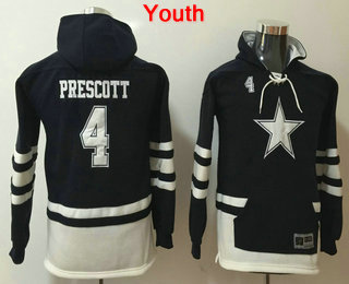 Youth Dallas Cowboys #4 Dak Prescott NEW Navy Blue Pocket Stitched NFL Pullover Hoodie