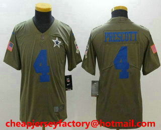 Youth Dallas Cowboys #4 Dak Prescott Olive 2017 Salute To Service Stitched NFL Nike Limited Jersey