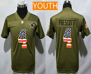 Youth Dallas Cowboys #4 Dak Prescott Olive with USA Flag 2017 Salute To Service Stitched NFL Nike Limited Jersey