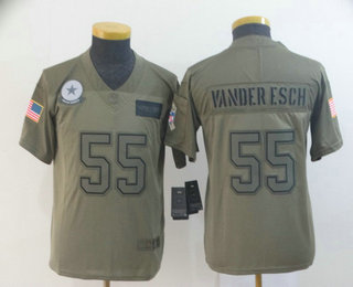 Youth Dallas Cowboys #55 Leighton Vander Esch NEW Olive 2019 Salute To Service Stitched NFL Nike Limited Jersey