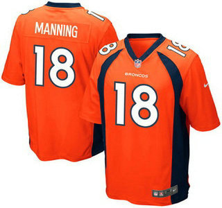 Youth Denver Broncos #18 Peyton Manning Orange Team Color NFL Nike Game Jersey