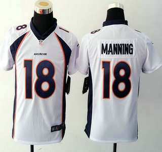 Youth Denver Broncos #18 Peyton Manning White Road NFL Nike Jersey