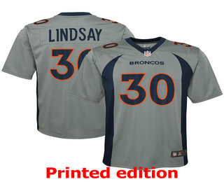 Youth Denver Broncos #30 Phillip Lindsay Gray 2019 Inverted Legend Printed NFL Nike Limited Jersey