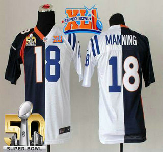Youth Denver Broncos&Indianapolis Colts #18 Peyton Manning Super Bowl XLI & Super Bowl 50TH Blue White Nike Two Tone Game Jersey