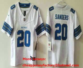 Youth Detroit Lions #20 Barry Sanders Limited White 2024 FUSE Vapor Jersey