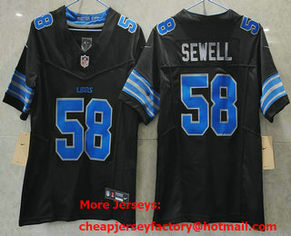 Youth Detroit Lions #58 Penei Sewell Limited Black 2024 FUSE Vapor Jersey