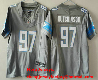 Youth Detroit Lions #97 Aidan Hutchinson Grey 2023 FUSE Vapor Limited Stitched Jersey