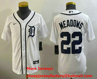 Youth Detroit Tigers #22 Parker Meadows White Cool Base Stitched Jersey