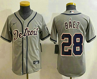 Youth Detroit Tigers #28 Javier Baez Grey Stitched Cool Base Nike Jersey