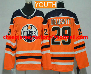 Youth Edmonton Oilers #29 Leon Draisaitl Orange Home 2017-2018 Hockey Stitched NHL Jersey