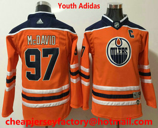 Youth Edmonton Oilers #97 Connor McDavid C Patch Orange Home 2017-2018 Hockey Stitched NHL Jersey