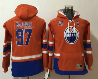 Youth Edmonton Oilers #97 Connor McDavid NEW Orange Pocket Stitched NHL Old Tim Hockey Hoodie