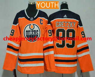 Youth Edmonton Oilers #99 Wayne Gretzky C Patch Orange Home 2017-2018 Hockey Stitched NHL Jersey
