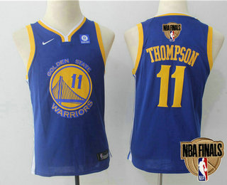 Youth Golden State Warriors #11 Klay Thompson Blue 2018 The NBA Finals Patch Nike Swingman Jersey