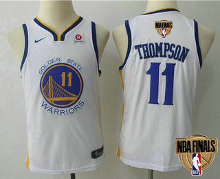 Youth Golden State Warriors #11 Klay Thompson White 2018 The NBA Finals Patch Nike Swingman Jersey