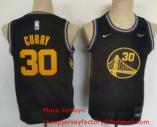 Youth Golden State Warriors #30 Stephen Curry Black 2022 Nike City Edition Stitched Swingman Jersey With Sponsor