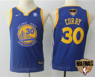 Youth Golden State Warriors #30 Stephen Curry Blue 2018 The NBA Finals Patch Nike Swingman Jersey