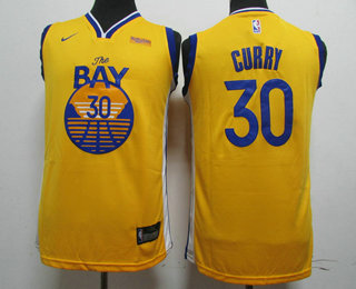 Youth Golden State Warriors #30 Stephen Curry Yellow 2020 Nike Swingman NEW Rakuten Logo Stitched NBA Jersey