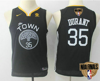 Youth Golden State Warriors #35 Kevin Durant Black The Town 2018 The NBA Finals Patch Nike Swingman Jersey