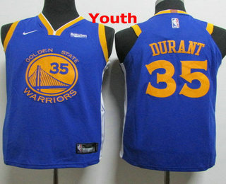 Youth Golden State Warriors #35 Kevin Durant Blue 2018 Nike Player Edition Stitched NBA Jersey With The Sponsor Logo