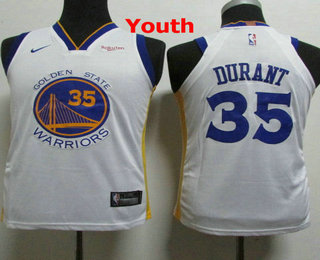 Youth Golden State Warriors #35 Kevin Durant White 2018 Nike Player Edition Stitched NBA Jersey With The Sponsor Logo