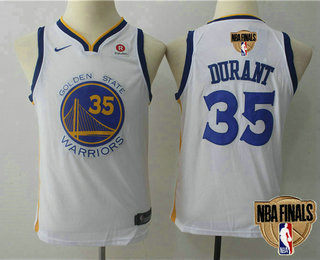 Youth Golden State Warriors #35 Kevin Durant White 2018 The NBA Finals Patch Nike Swingman Jersey