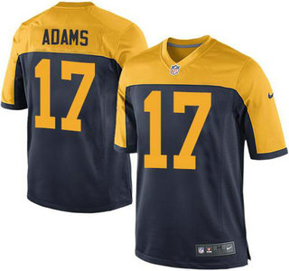 Youth Green Bay Packers  #17 Davante Adams Navy Blue With Gold NFL Nike Game Jersey
