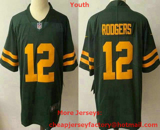 Youth Green Bay Packers #12 Aaron Rodgers Green Yellow 2021 Vapor Untouchable Stitched NFL Nike Limited Jersey