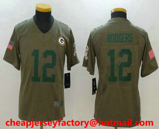 Youth Green Bay Packers #12 Aaron Rodgers Olive 2017 Salute To Service Stitched NFL Nike Limited Jersey