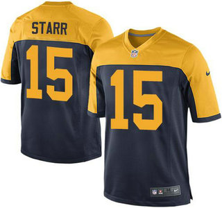 Youth Green Bay Packers #15 Bart Starr Navy Blue With Gold NFL Nike Game Jersey