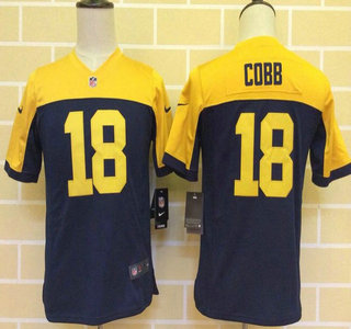 Youth Green Bay Packers #18 Randall Cobb Navy Blue With Gold NFL Nike Game Jersey