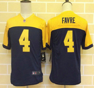 Youth Green Bay Packers #4 Brett Favre Navy Blue With Gold NFL Nike Game Jersey
