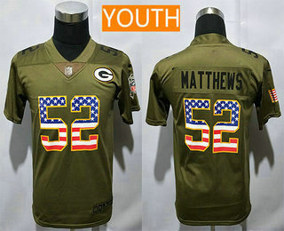 Youth Green Bay Packers #52 Clay Matthews Olive with USA Flag 2017 Salute To Service Stitched NFL Nike Limited Jersey
