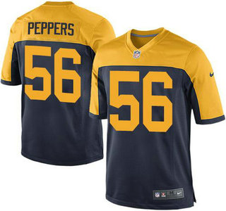 Youth Green Bay Packers #56 Julius Peppers Navy Blue With Gold NFL Nike Game Jersey