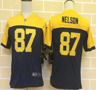 Youth Green Bay Packers #87 Jordy Nelson Navy Blue With Gold NFL Nike Game Jersey