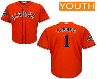 Youth Houston Astros #1 Carlos Correa Orange Alternate Cool Base Stitched 2017 World Series Champions Patch Jersey