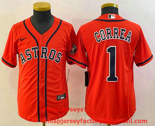 Youth Houston Astros #1 Carlos Correa Orange Stitched MLB Cool Base Nike Jersey